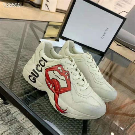 gucci printed rhyton sneaker with mouth print|gucci rhyton sneakers for women.